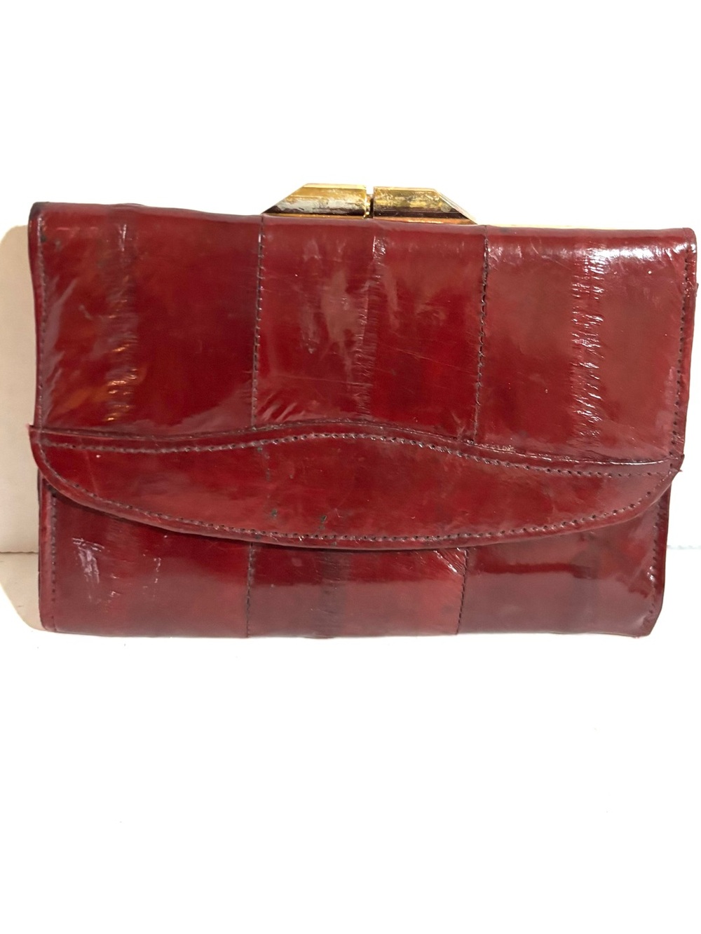 Burgundy snake skin Leather Clutch Wallet - Women's Evening Bag